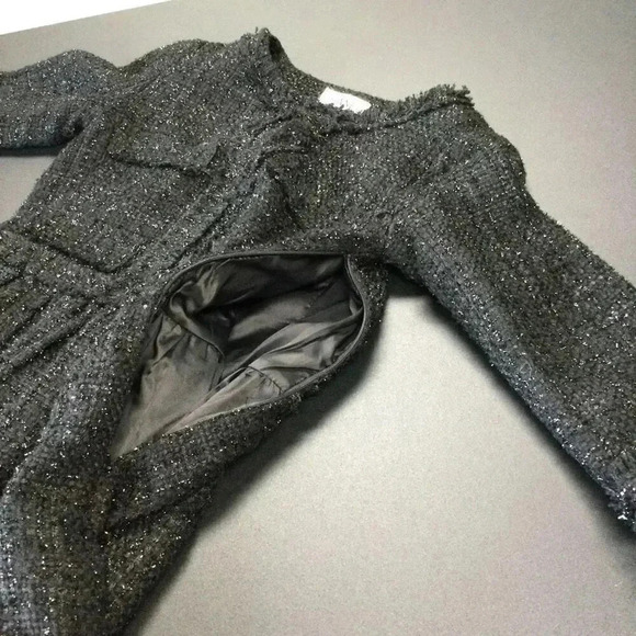 Chanel Womens Black Silver Wool Cotton Blend Tweed Mini Sheath Dress Size Small - Picture 6 of 14